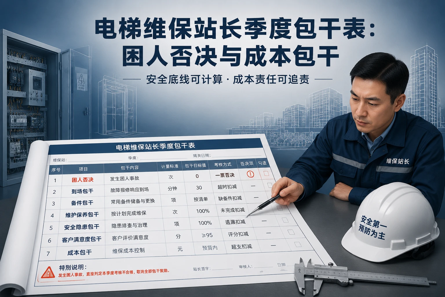 电梯维保站长季度包干表：困人否决与成本包干（2026年版）