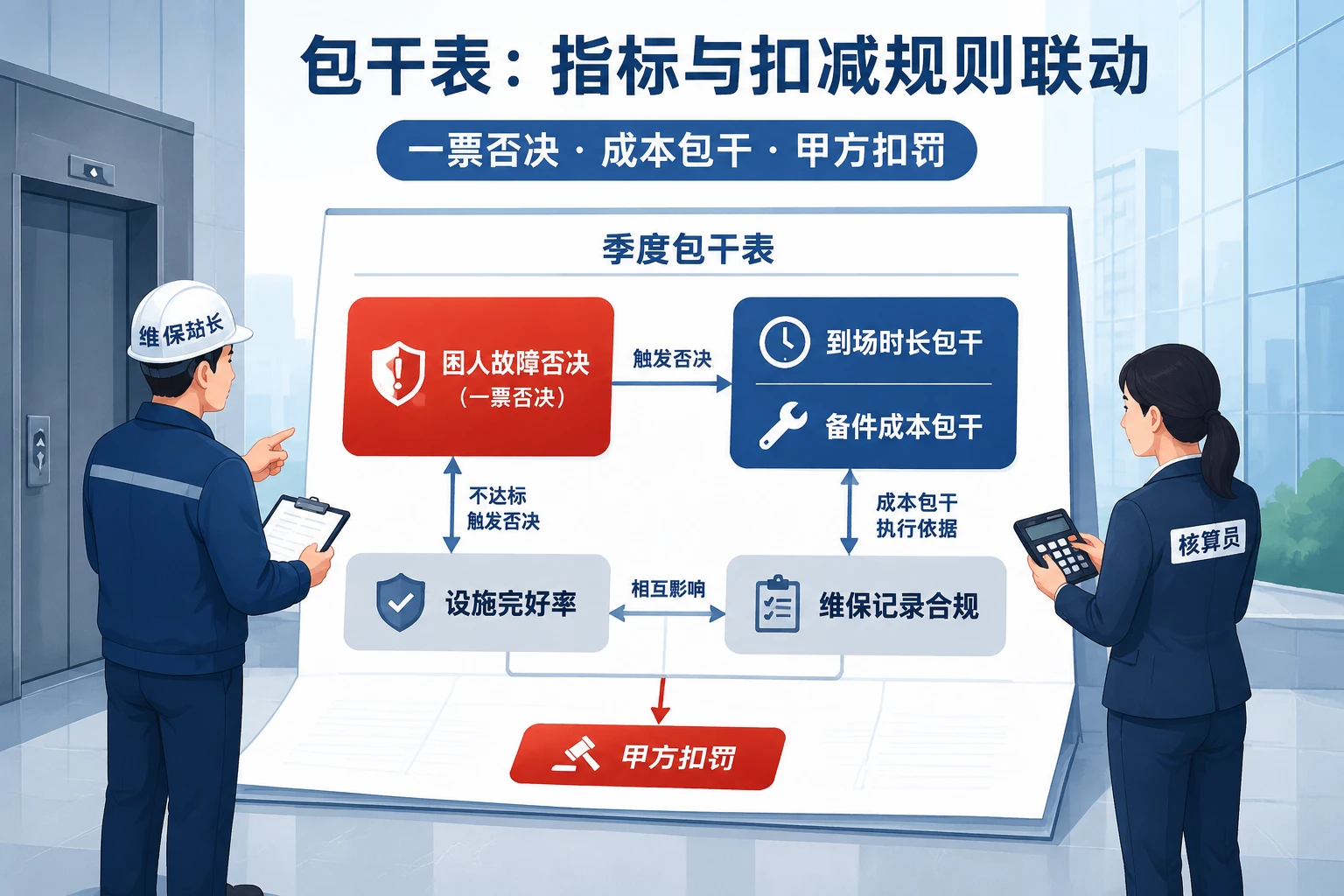 电梯维保站长季度包干表：困人否决与成本包干（2026年版）