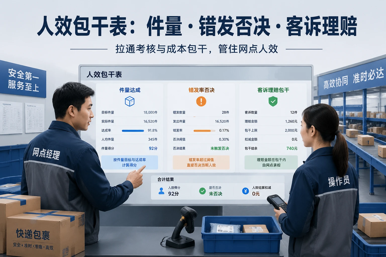 2026年快递网点负责人人效包干表：件量、错发否决与客诉理赔