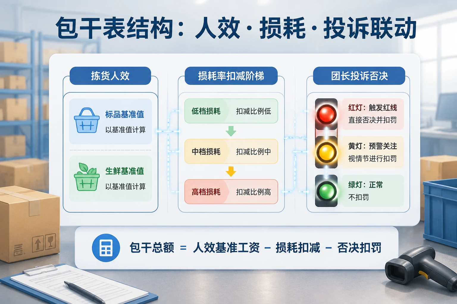 2026年社区团购网格站绩效包干表：拣货人效、损耗率与团长投诉否决