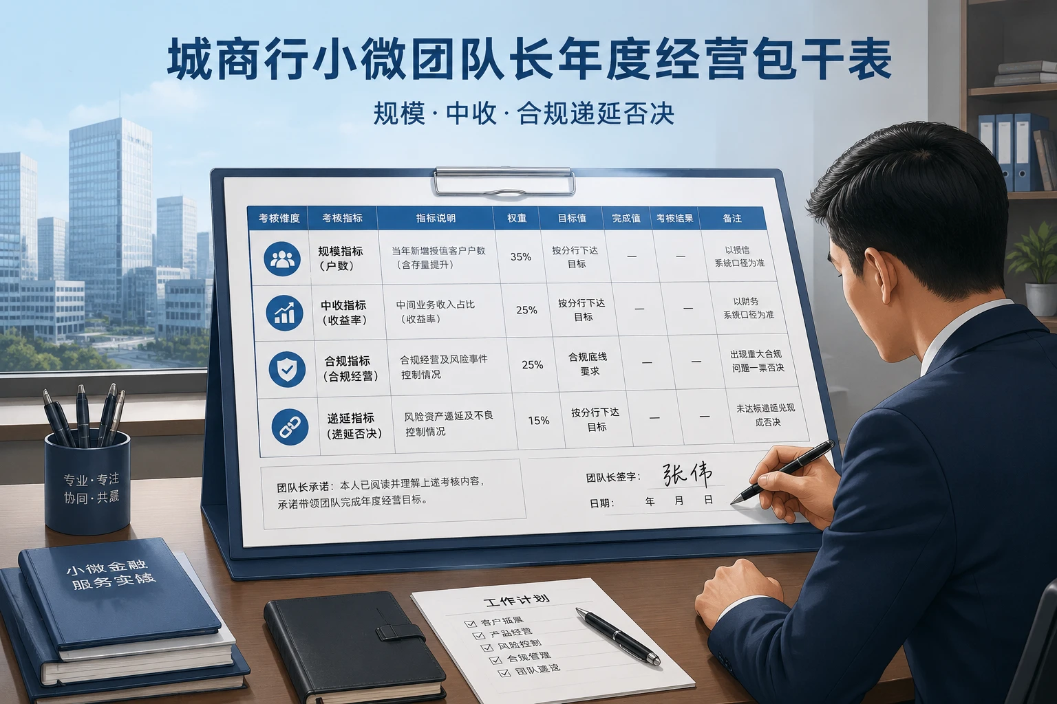 2026年城商行小微团队长年度经营包干表：规模、中收与合规递延否决