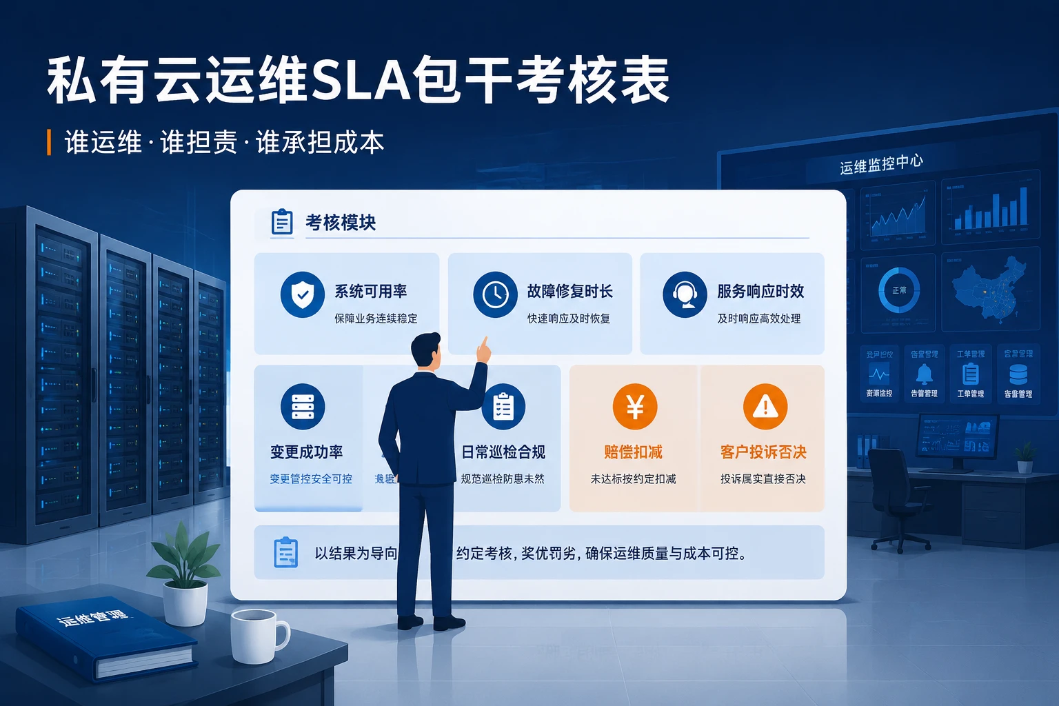 私有云运维SLA包干考核表：系统可用率、故障修复时长与赔偿扣减