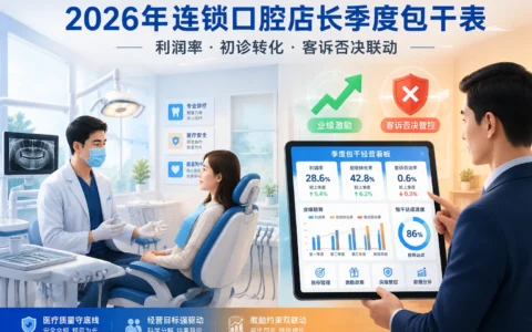 2026年连锁口腔店长季度包干模板：利润率、初诊成交与医疗风险否决联动