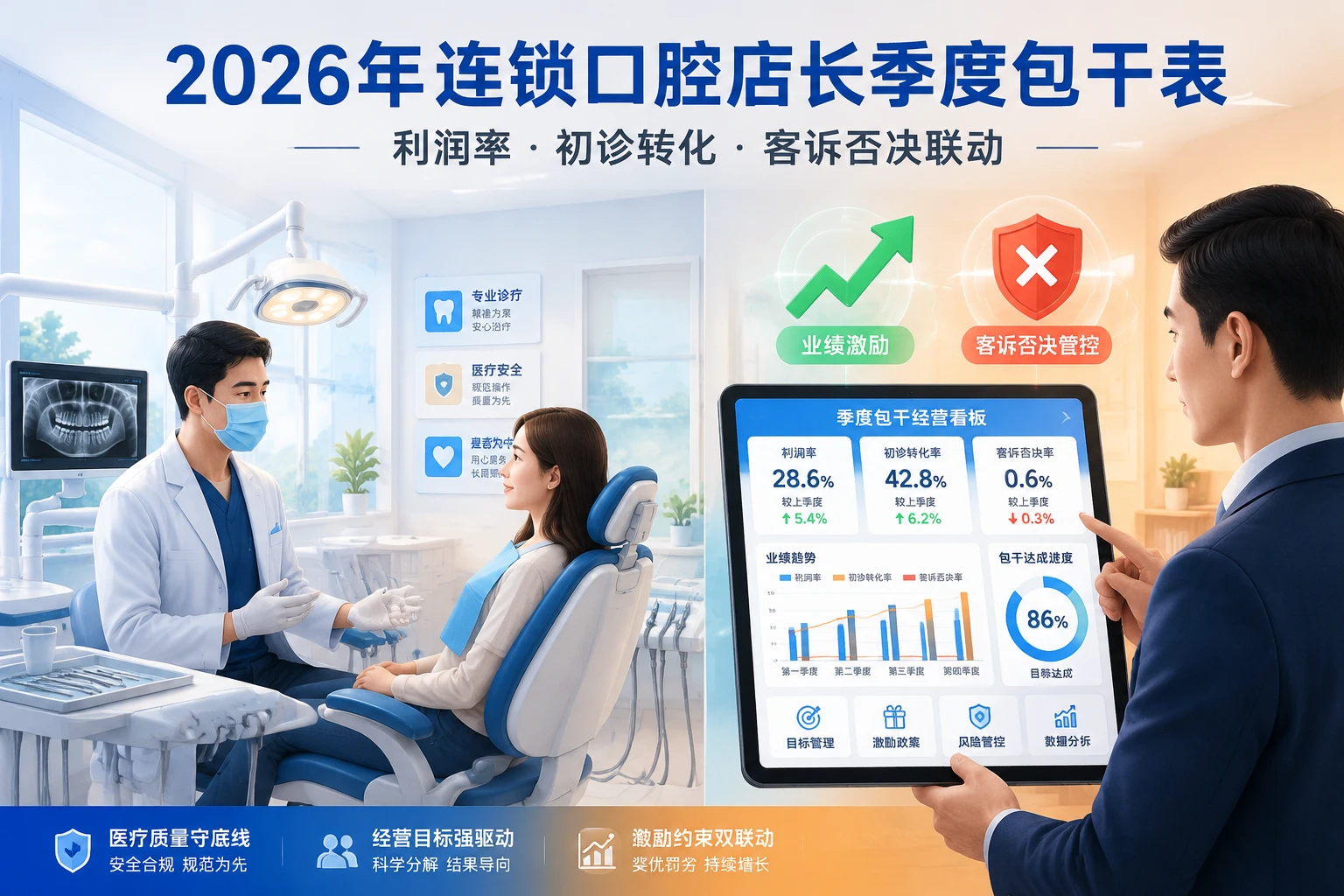 2026年连锁口腔店长季度包干表：利润率、初诊转化与客诉否决联动