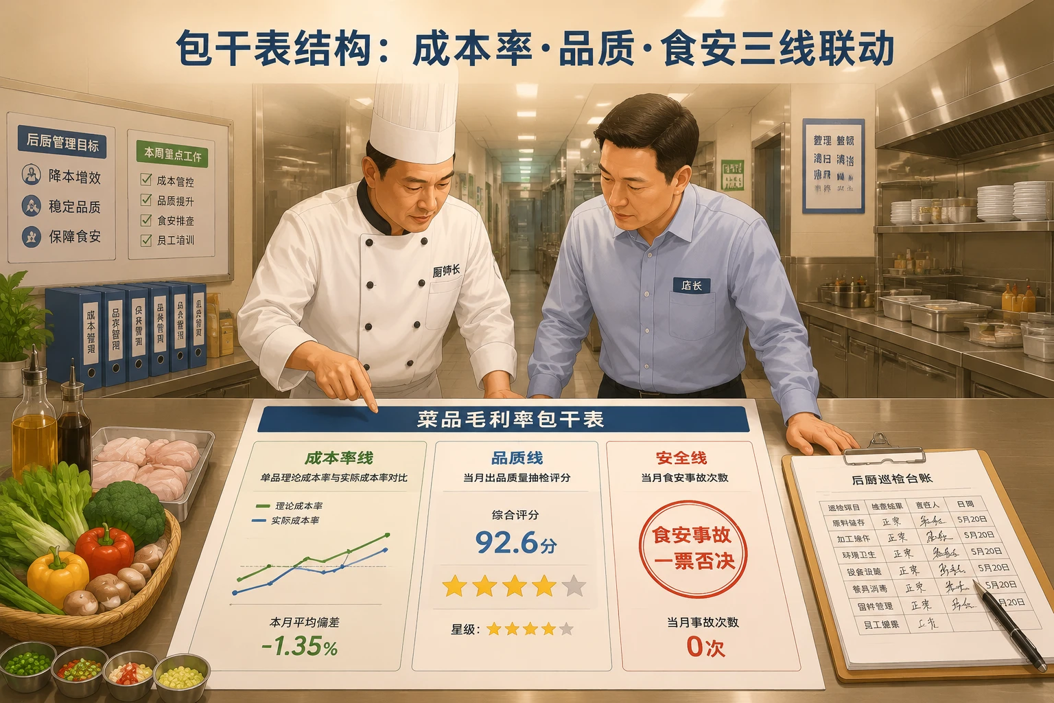 连锁餐饮厨师长毛利包干表：菜品成本率与食安一票否决联动模板（2026年版）