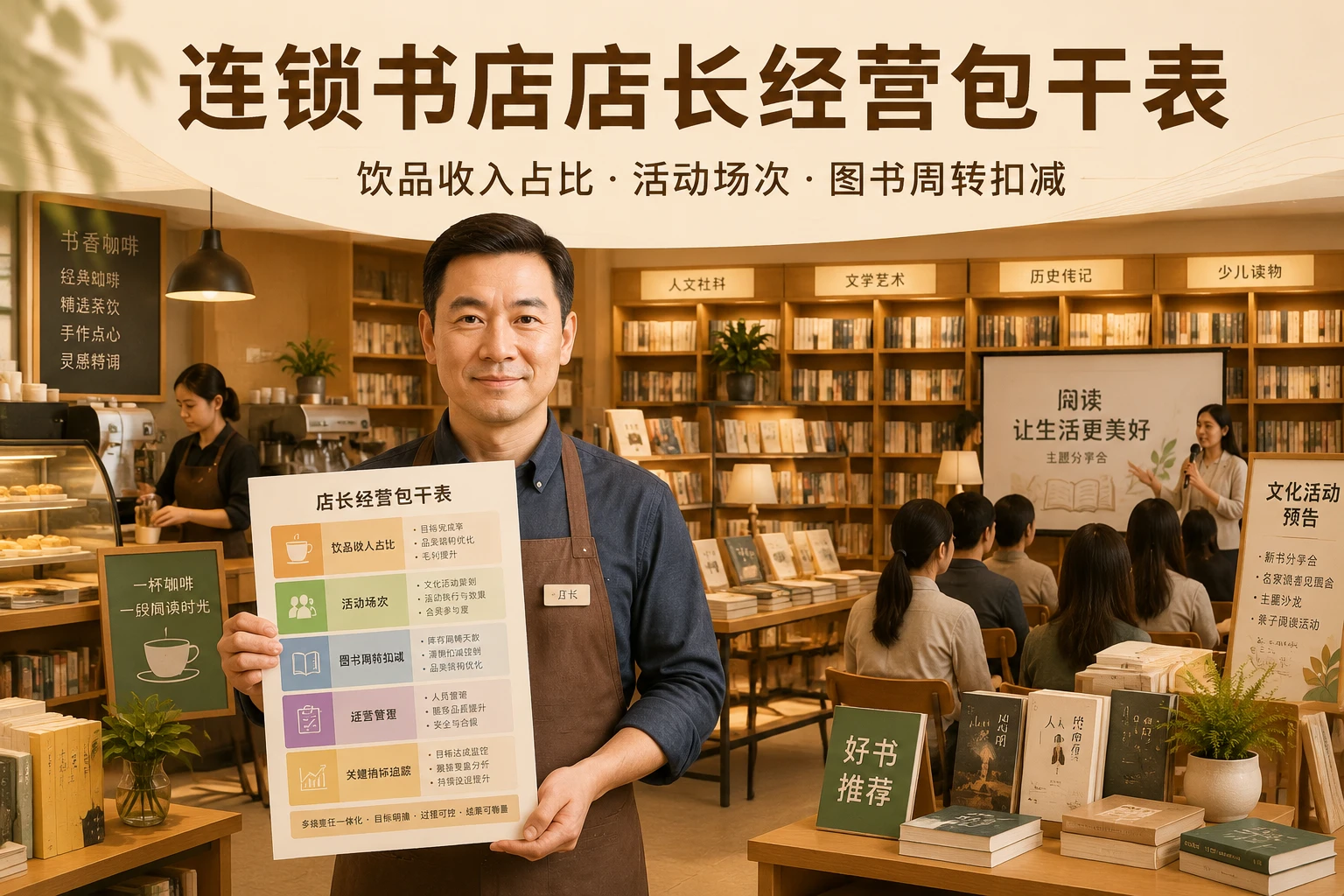 连锁书店店长经营包干表：饮品收入占比、活动场次与图书周转扣减（2026年版）