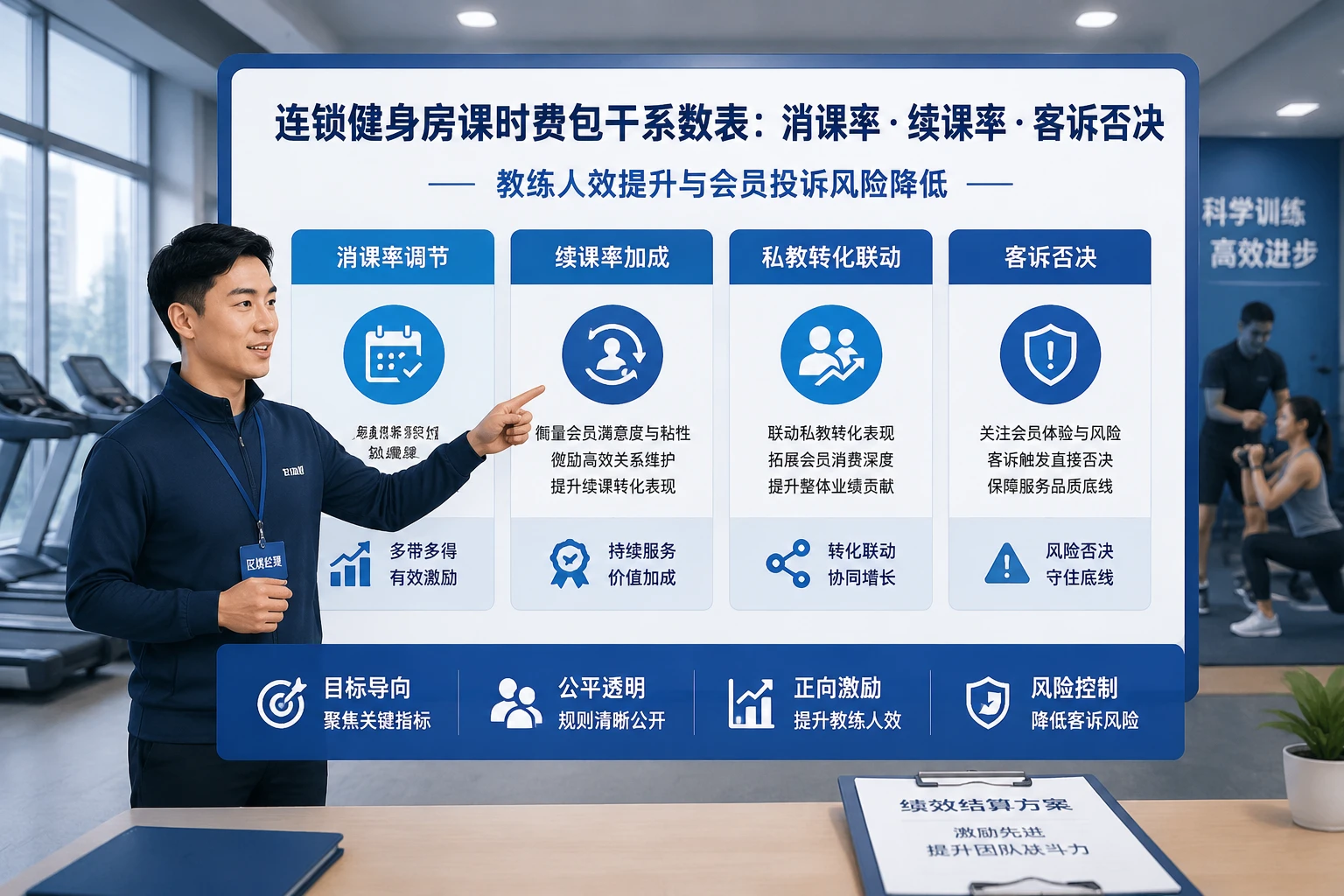 2026年连锁健身房教练包干系数表：消课率、续课率与客诉否决系数