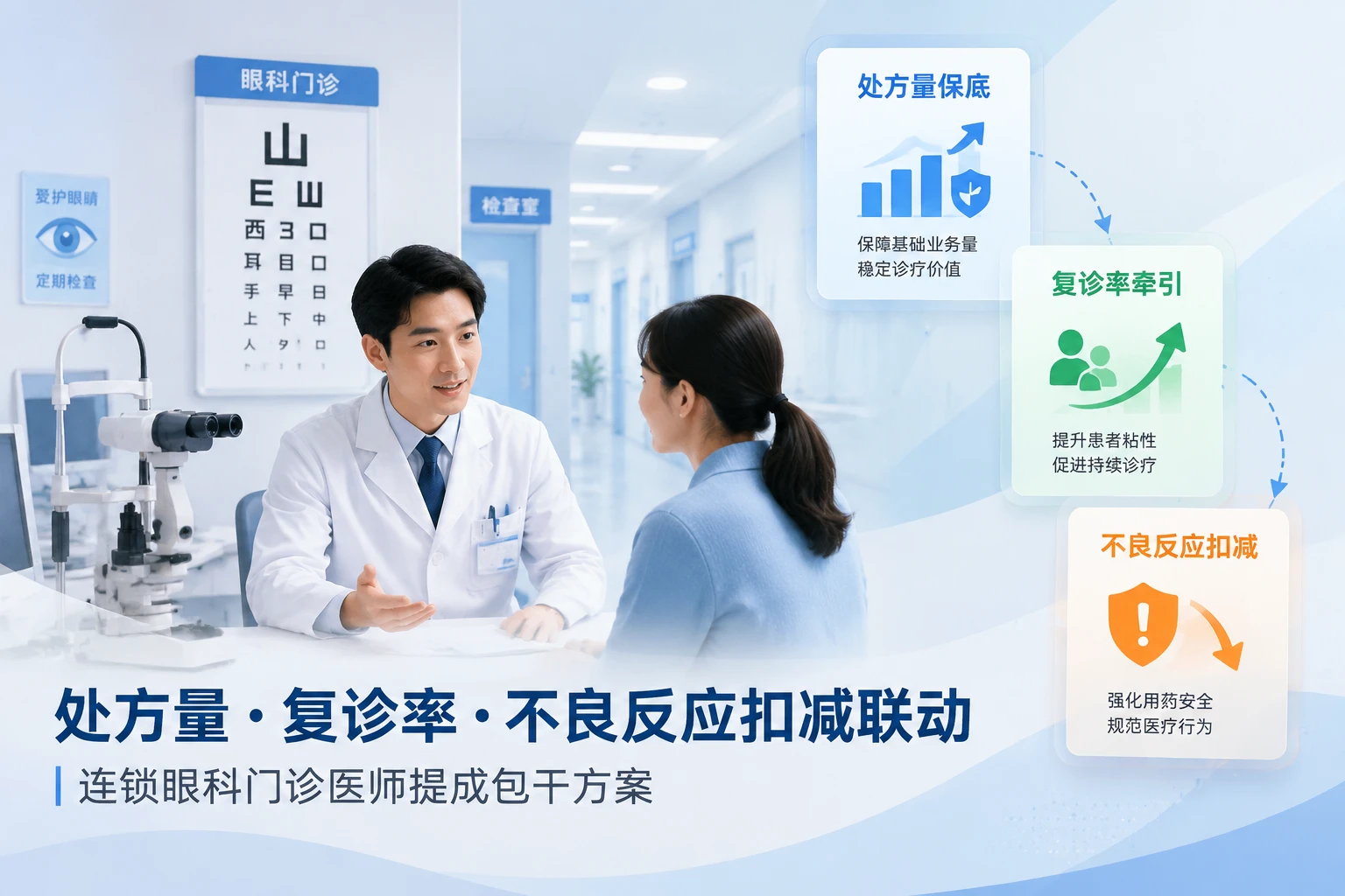 连锁眼科门诊医师提成包干表：处方量、复诊率与不良反应扣减联动