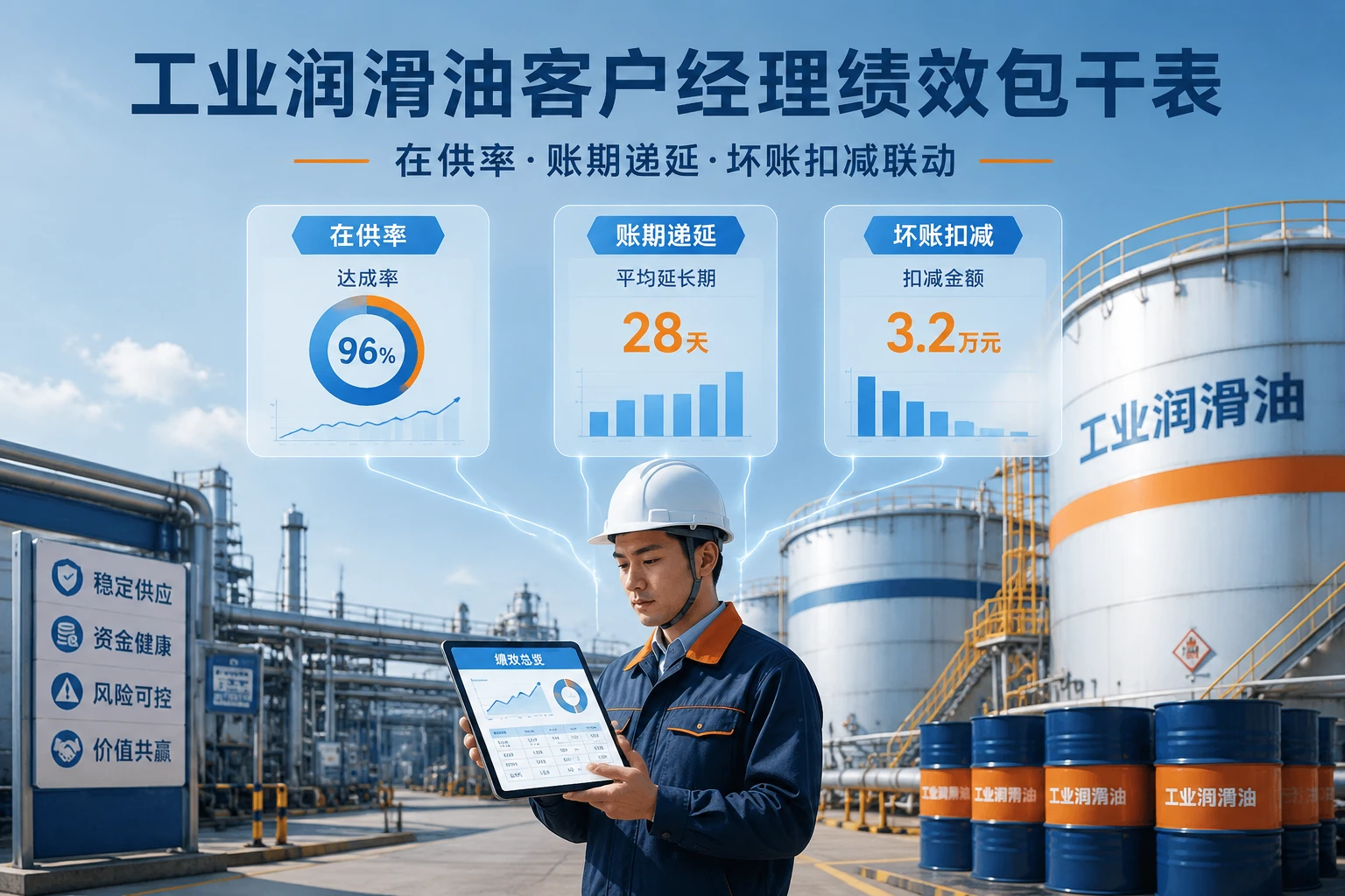 2026年工业润滑油客户经理绩效包干表：在供率、账期递延与坏账扣减