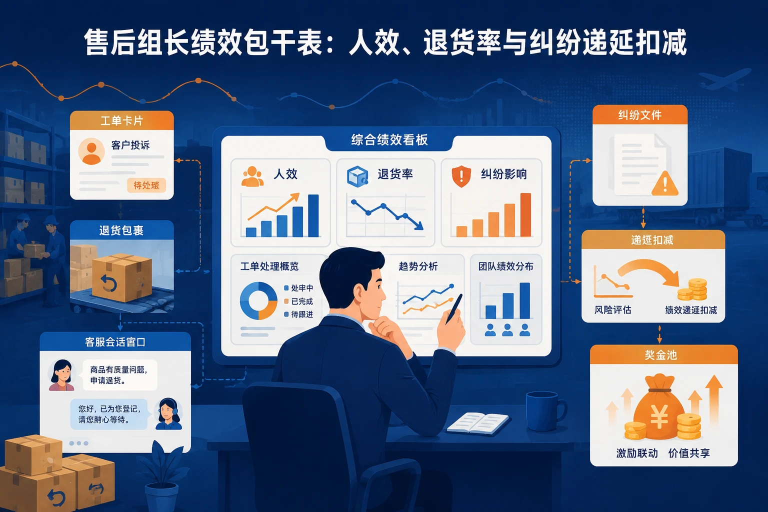2026年跨境电商售后组长绩效包干表：人效、退货率与纠纷递延扣减