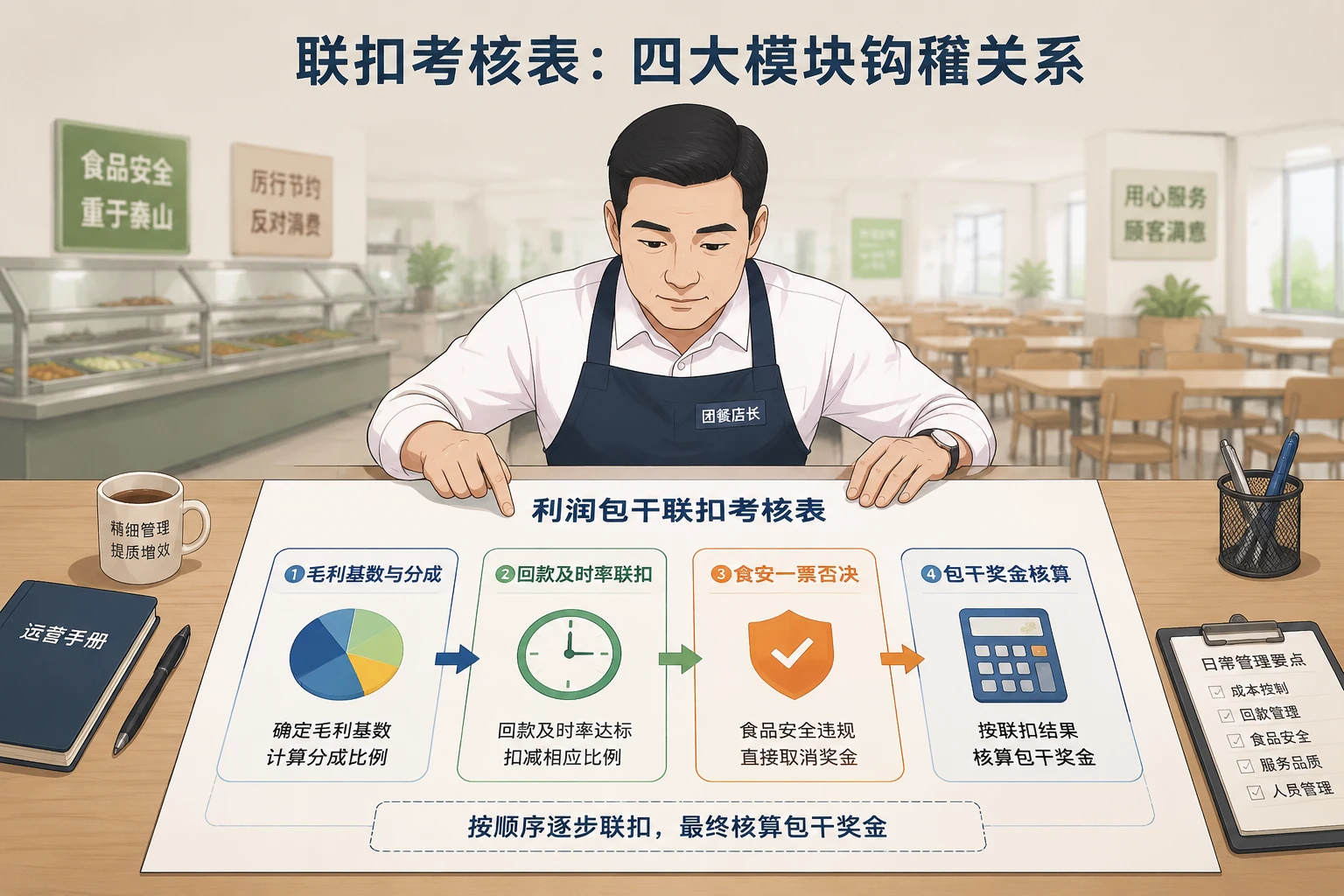 2026年团餐项目店长毛利包干表：毛利率、回款及时率与食安否决联动