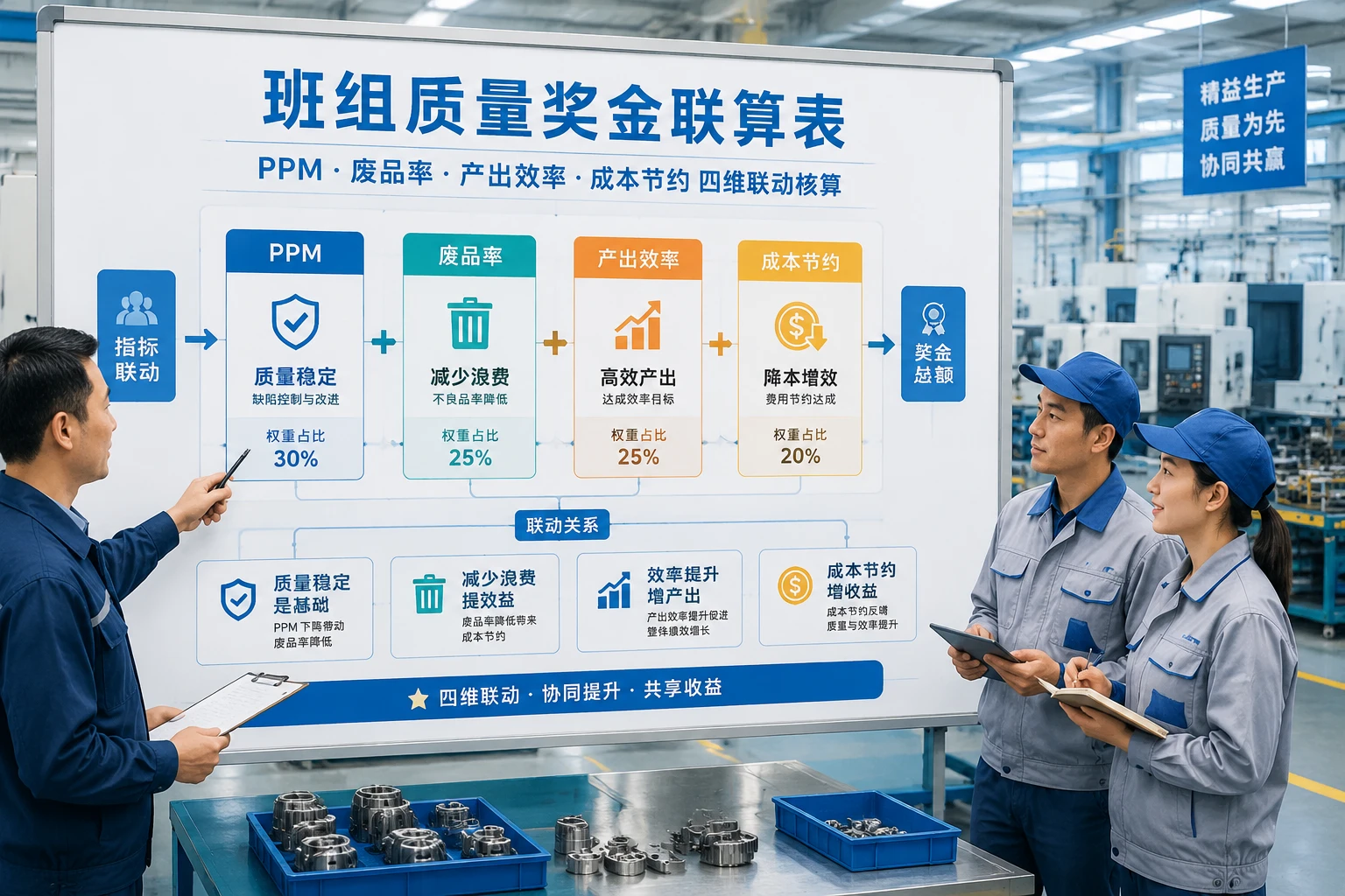 2026年汽车零部件班组质量奖金联算表：PPM、废品率与产出效率挂钩核算