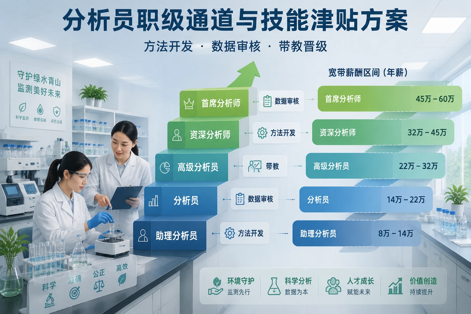 环保监测实验室分析员职级通道与技能津贴方案：方法开发、数据审核与带教晋级