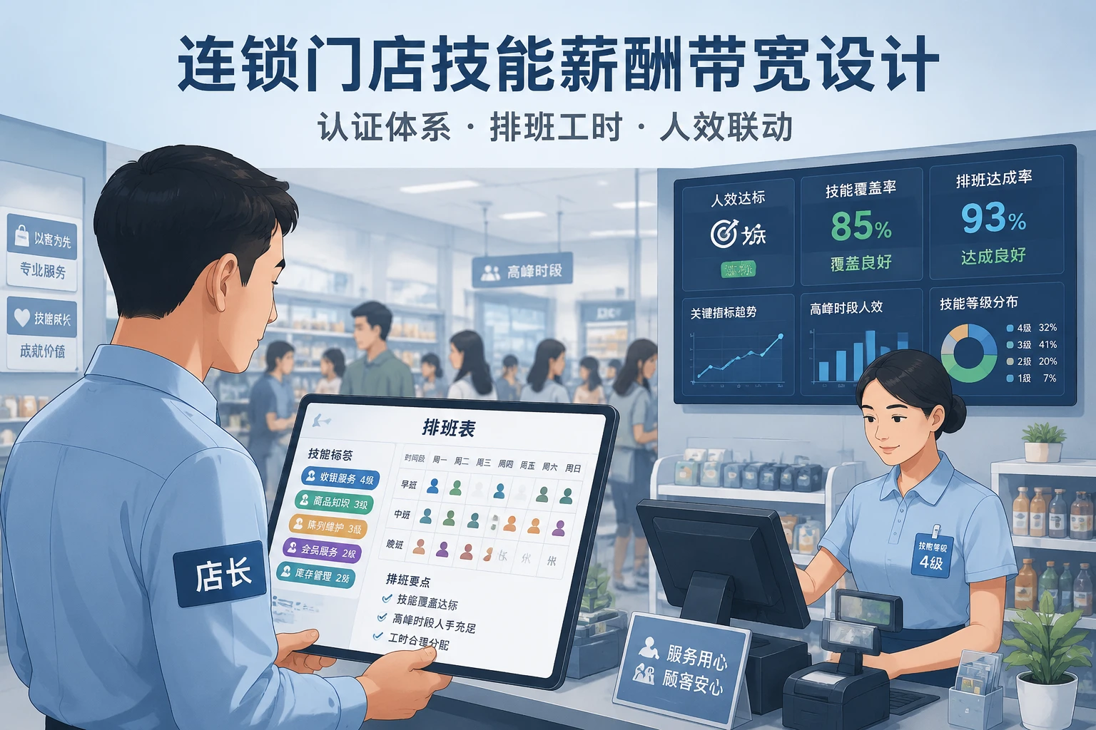 2026年连锁门店技能薪酬带宽设计：认证体系、排班工时与人效联动