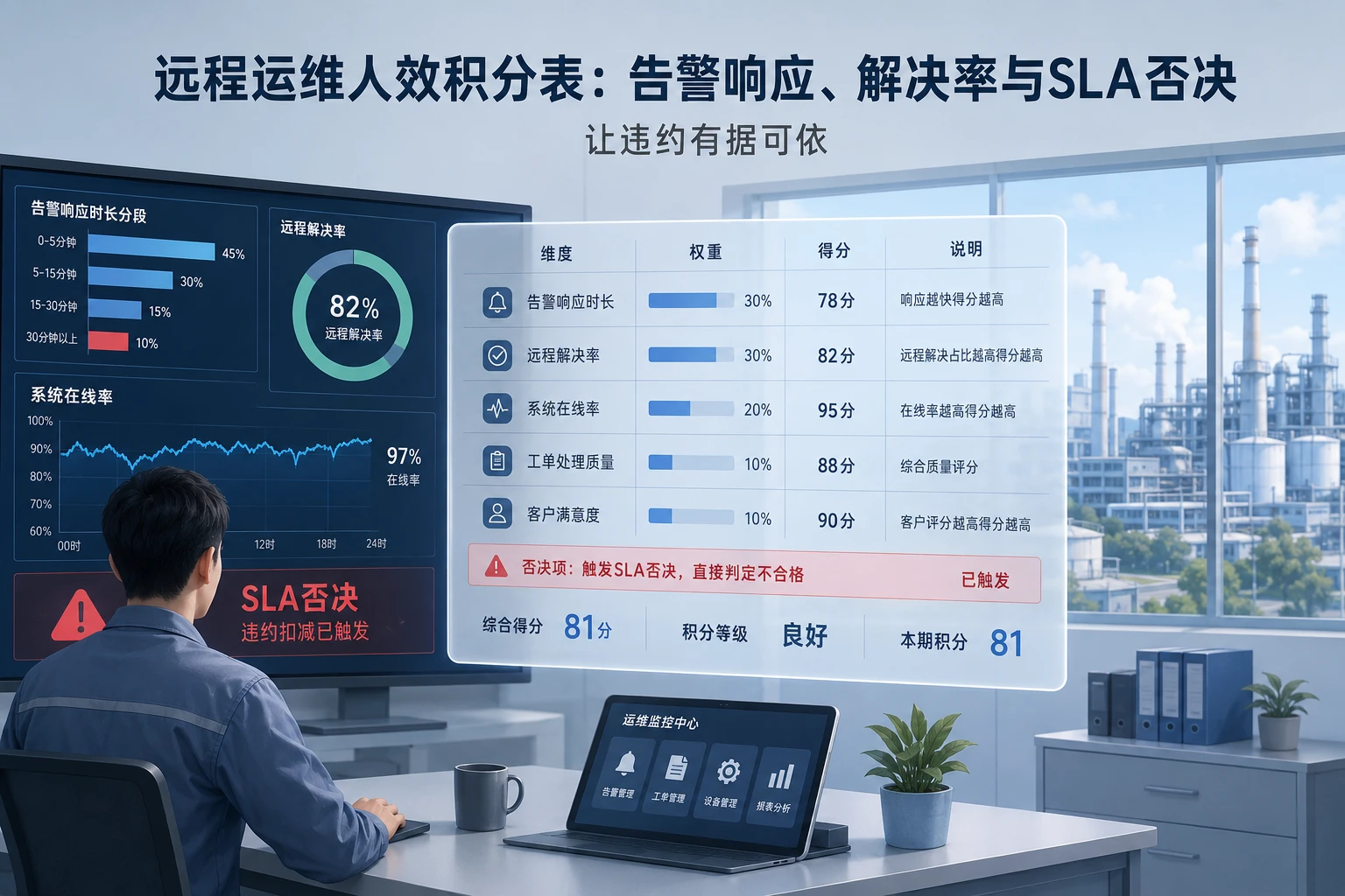 远程运维人效积分表：告警响应、解决率与SLA否决（2026年版）