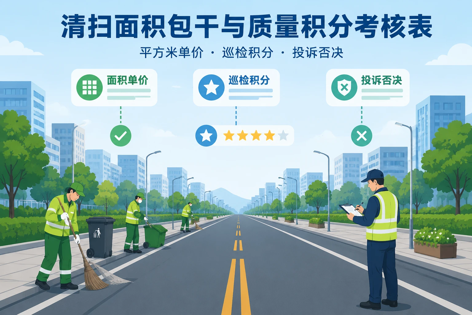 环卫班组清扫面积包干考核表：平方米单价、巡检积分与投诉否决（2026年版）