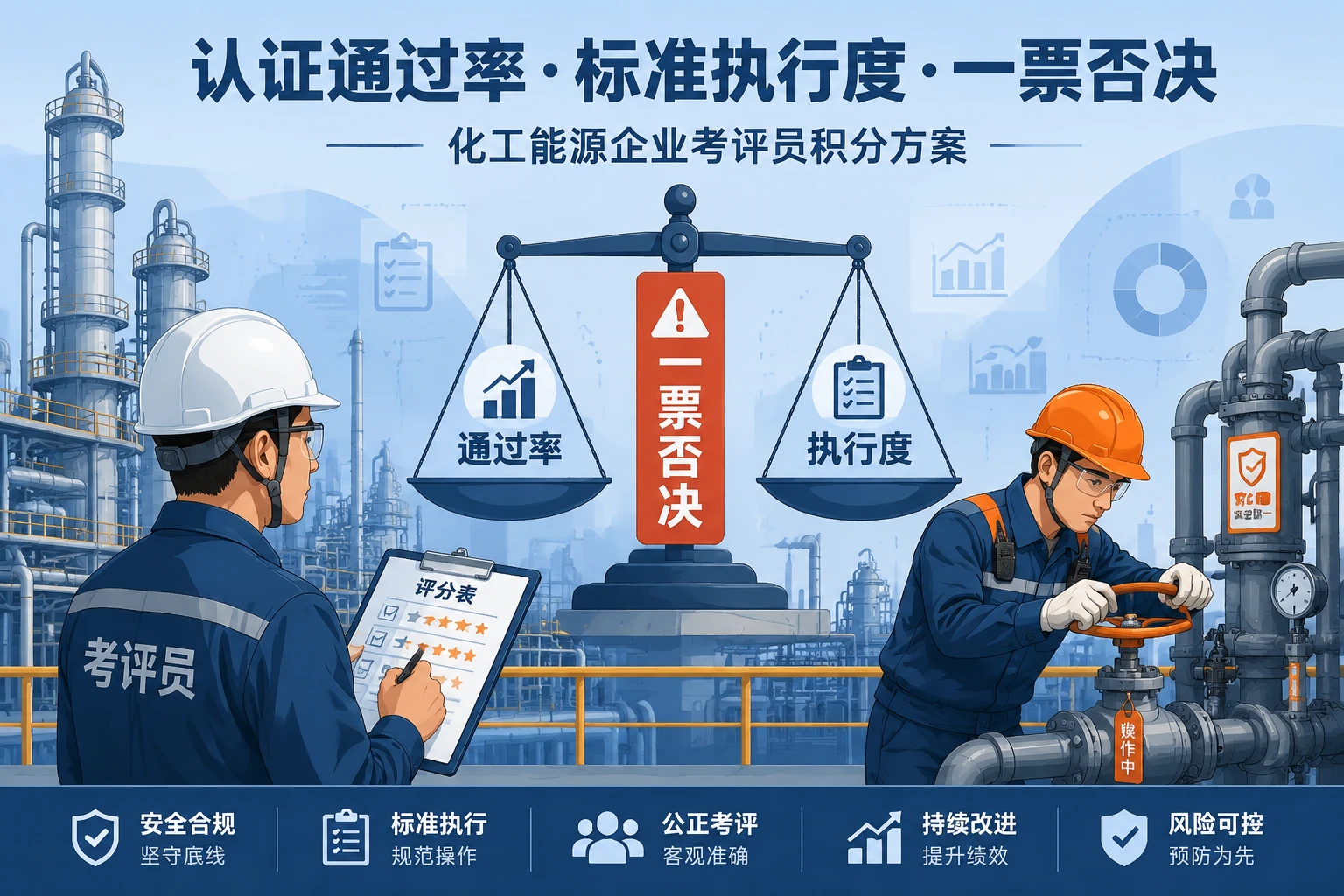 2026年化工能源企业考评员积分方案：认证通过率、标准执行度与一票否决