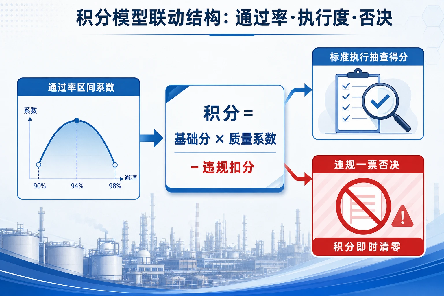 2026年化工能源企业考评员积分方案：认证通过率、标准执行度与一票否决