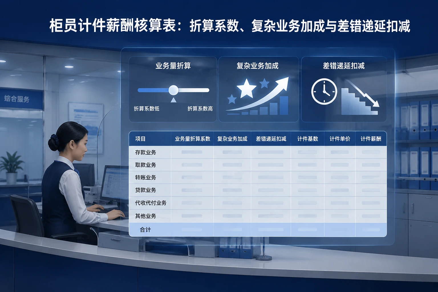 2026年城商行柜员计件薪酬核算表：折算系数、复杂业务加成与差错递延扣减