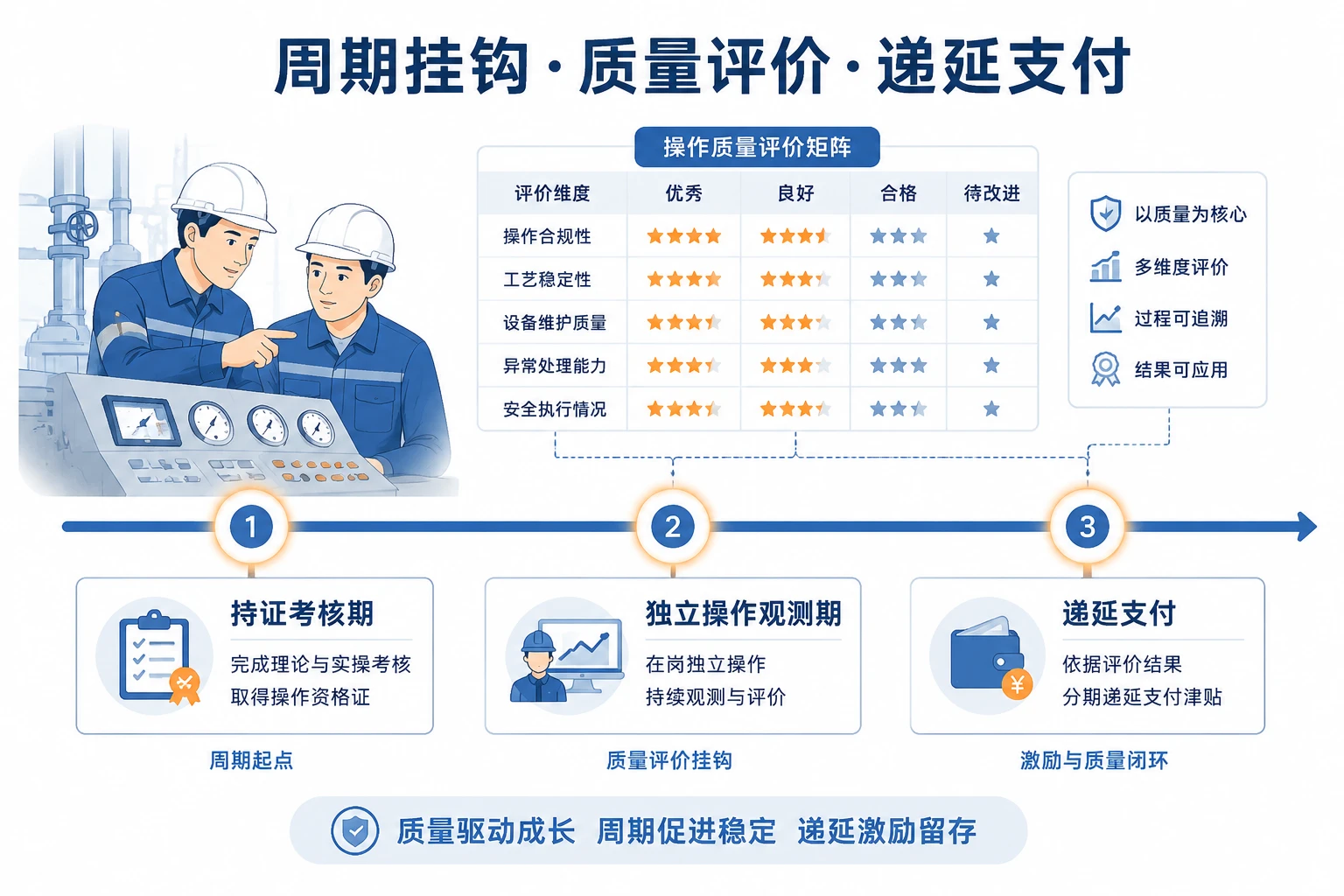 化工能源企业师傅带教激励：持证周期、独立操作与津贴递延