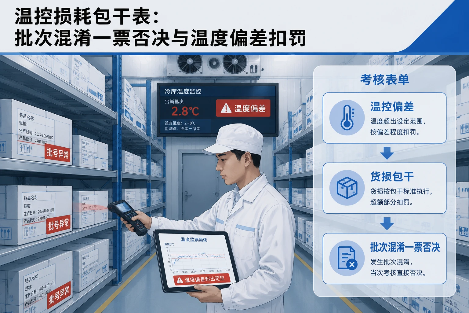 医药仓库验收养护员温控损耗包干表：批次混淆一票否决与温度偏差扣罚