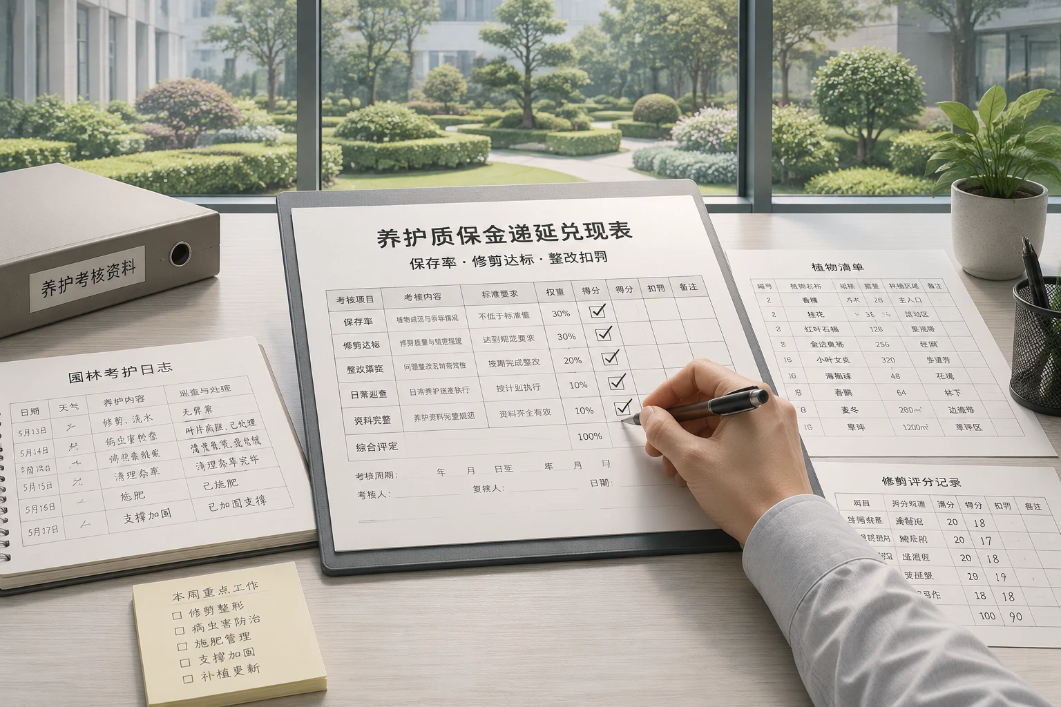 2026年园林养护质保金递延兑现表：保存率、修剪达标与扣罚