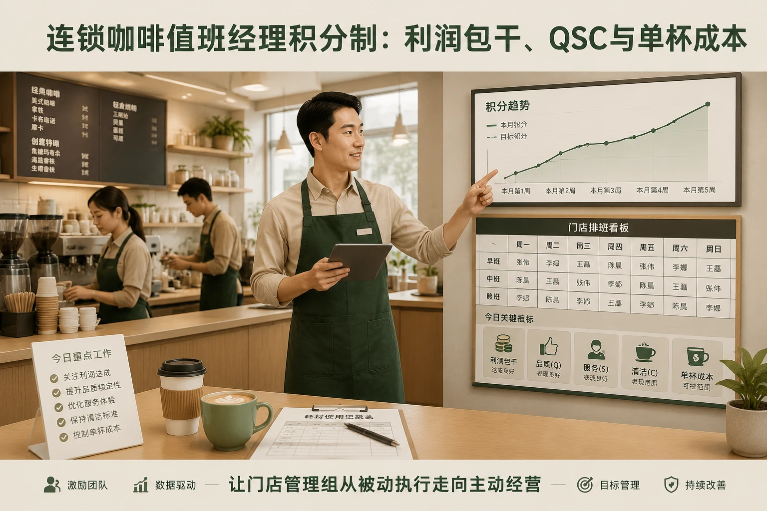 连锁咖啡值班经理积分制：利润包干、QSC与单杯成本（2026年版）