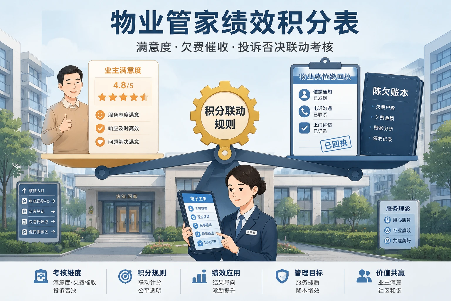 物业管家绩效积分表：满意度、欠费催收与投诉否决（2026年版）