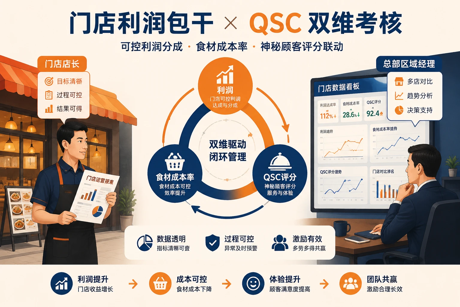 2026年连锁门店管理组利润包干表：可控利润分成、食材成本率与QSC联动