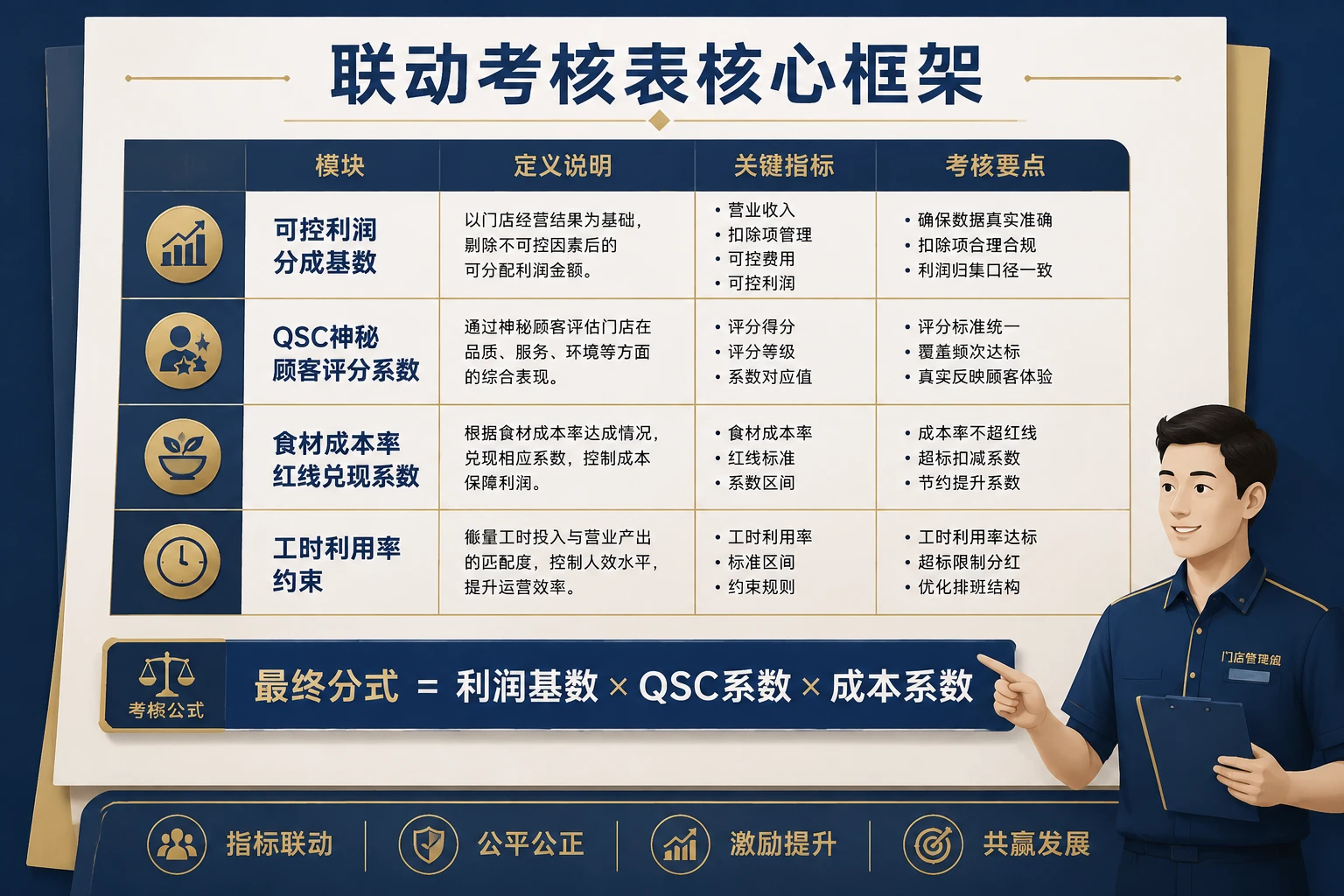2026年连锁门店管理组利润包干表：可控利润分成、食材成本率与QSC联动