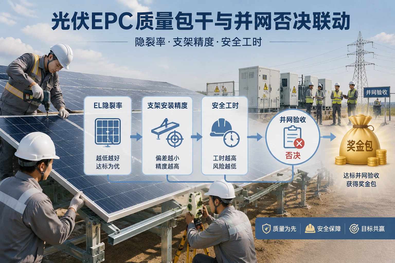 2026年光伏EPC质量包干与并网否决：隐裂率、支架、安全工时联动