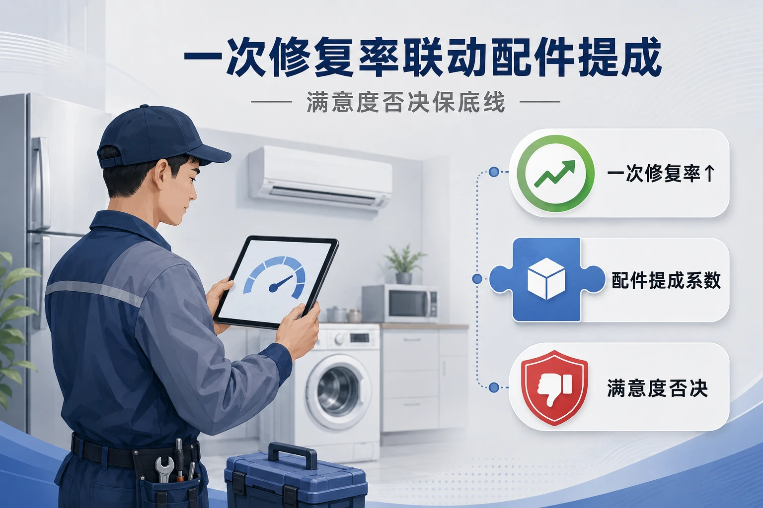 家电售后技师包干考核表：一次修复率、配件提成与满意度否决
