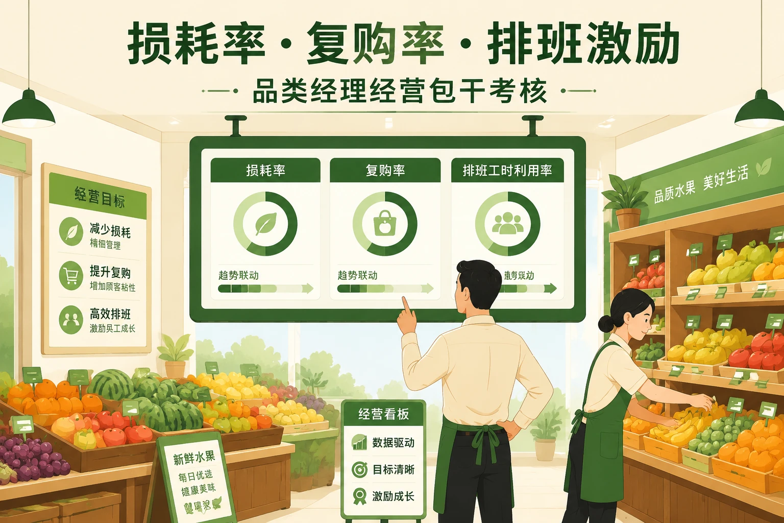 2026年连锁水果店品类经理包干考核：损耗率、复购率与排班激励