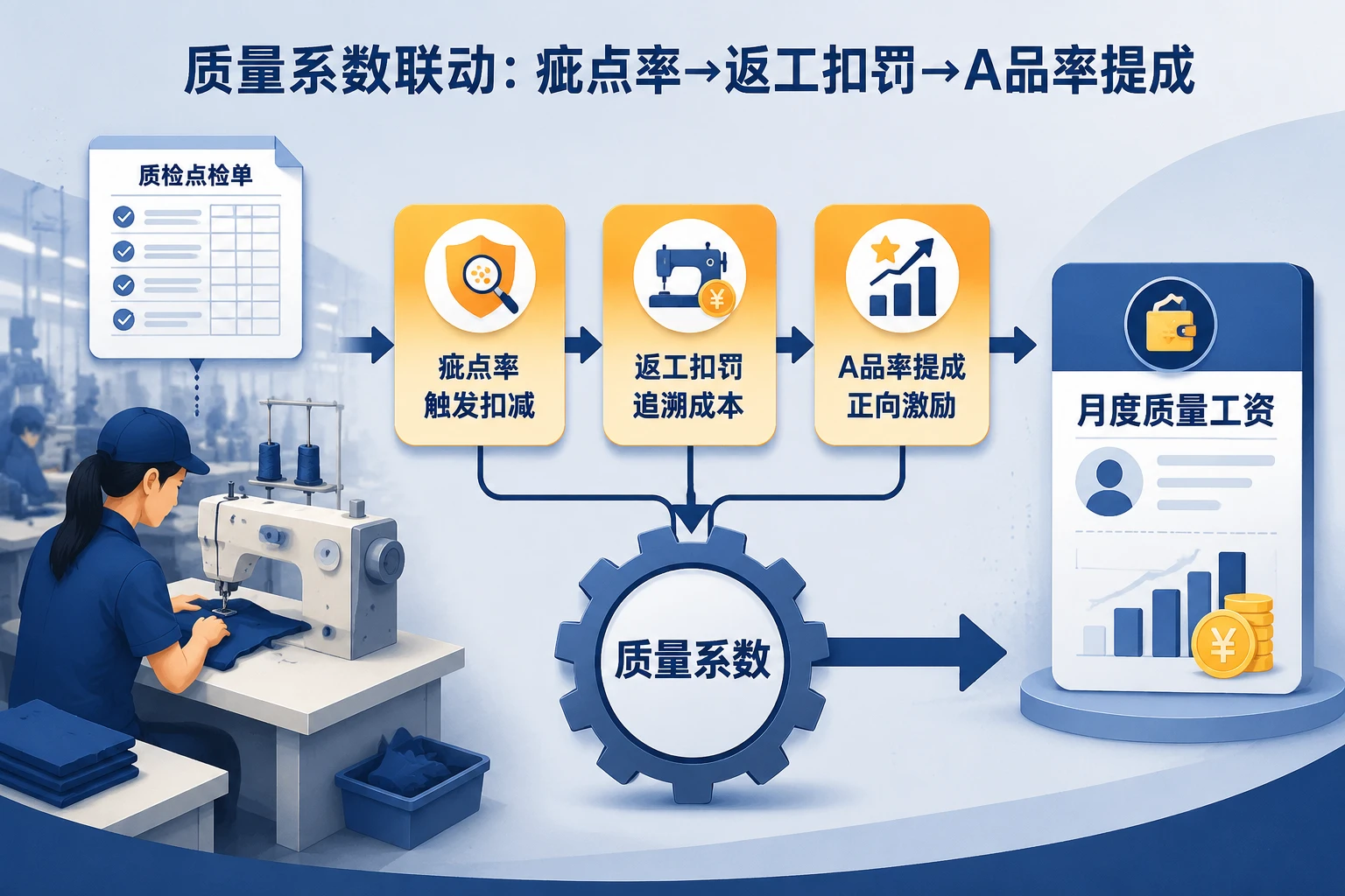 针织服装缝制班组质量工资包干表：疵点率、返工扣罚与A品率提成（2026年版）