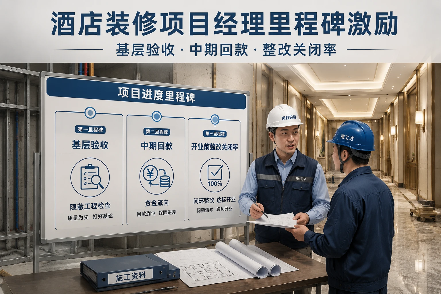 2026年酒店装修项目经理里程碑激励：基层验收、中期回款与整改关闭率