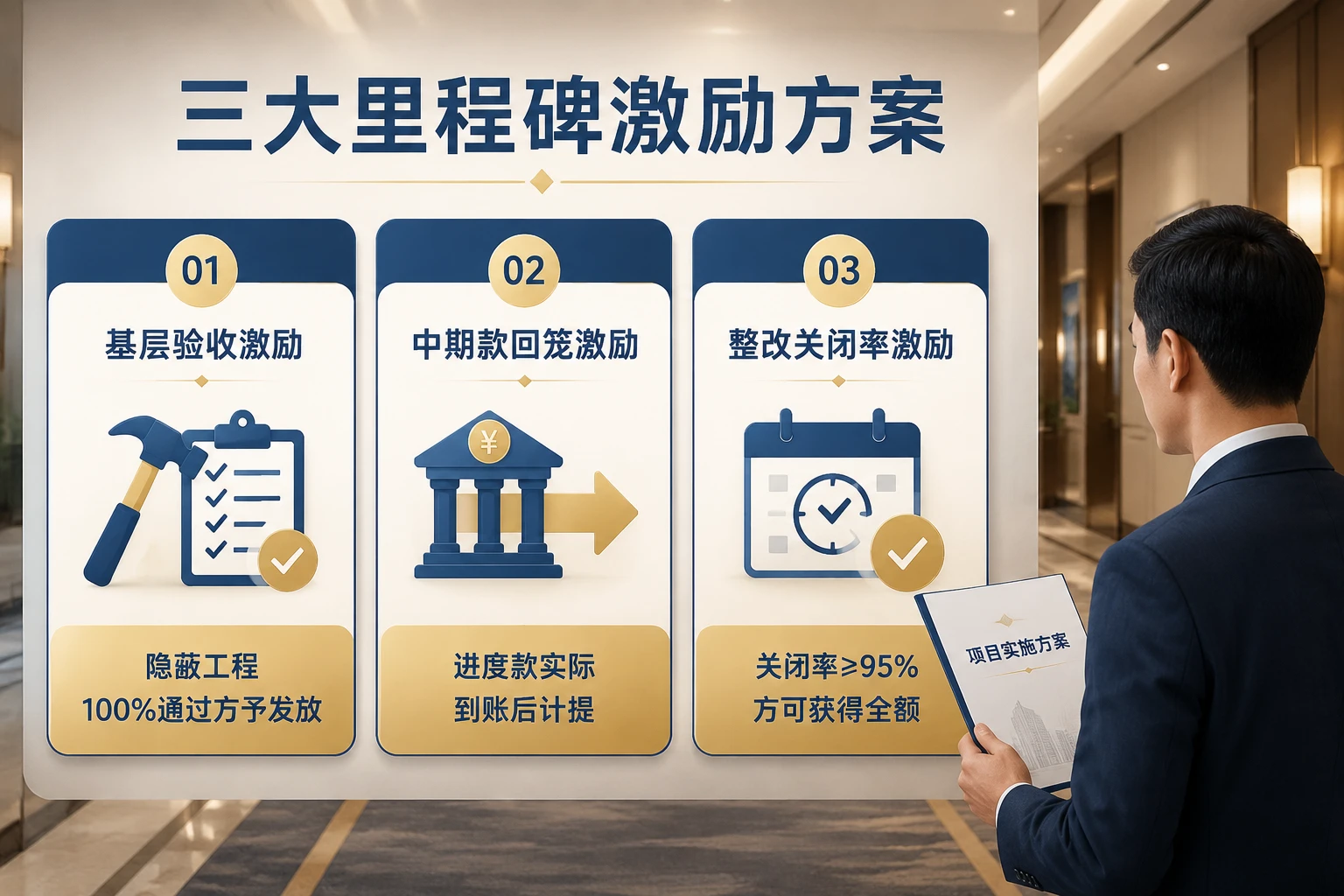 2026年酒店装修项目经理里程碑激励：基层验收、中期回款与整改关闭率
