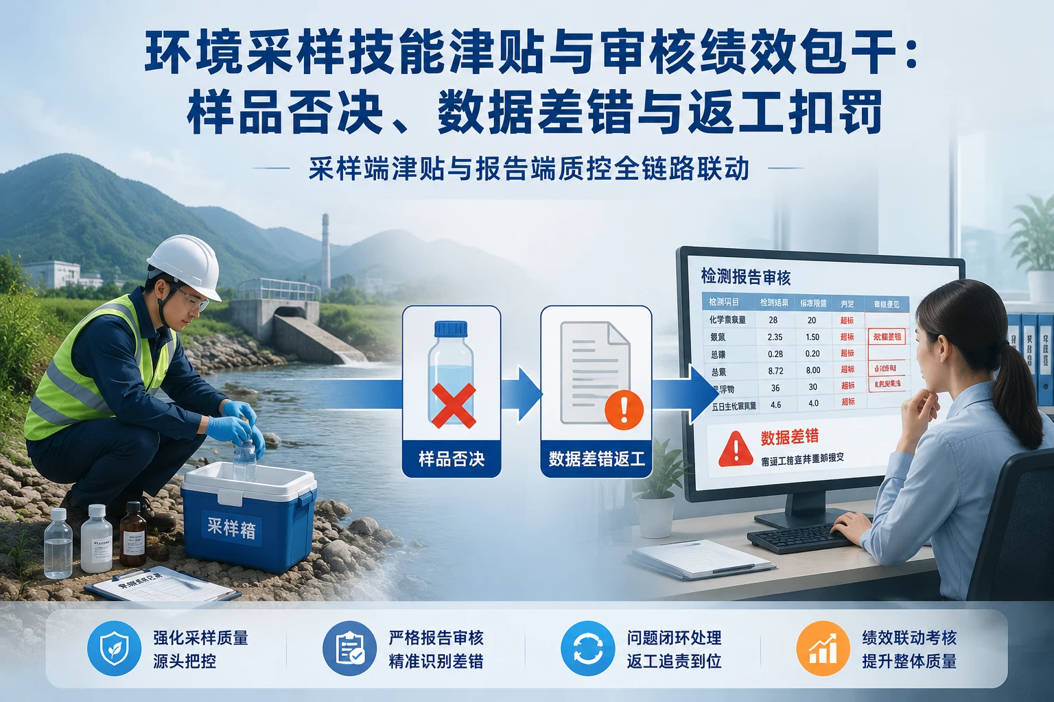 环境采样技能津贴与报告审核绩效包干表：样品否决、数据差错与签发返工扣罚