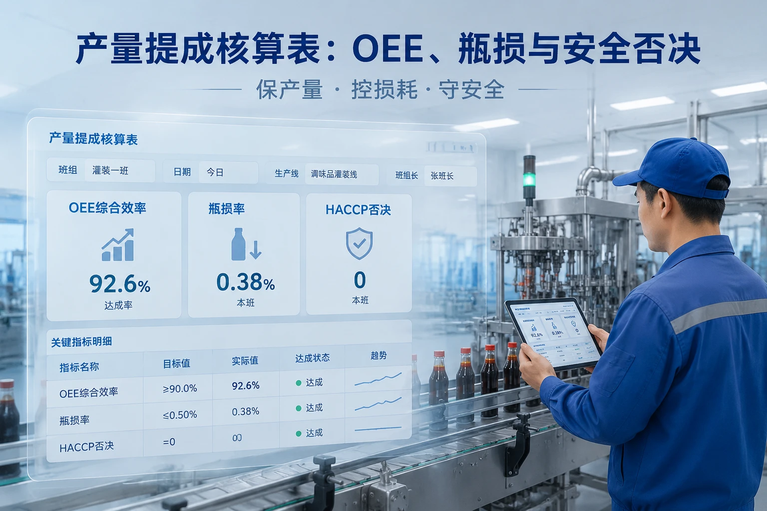 2026年调味品灌装线班长产量提成核算表：OEE、瓶损与安全否决