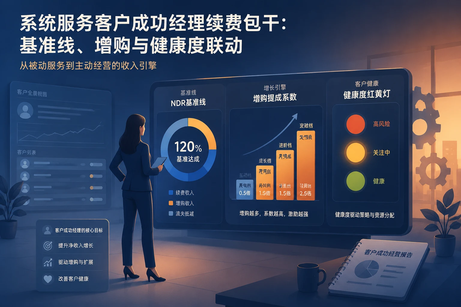 SaaS客户成功经理续费包干：NDR、增购与健康度联动