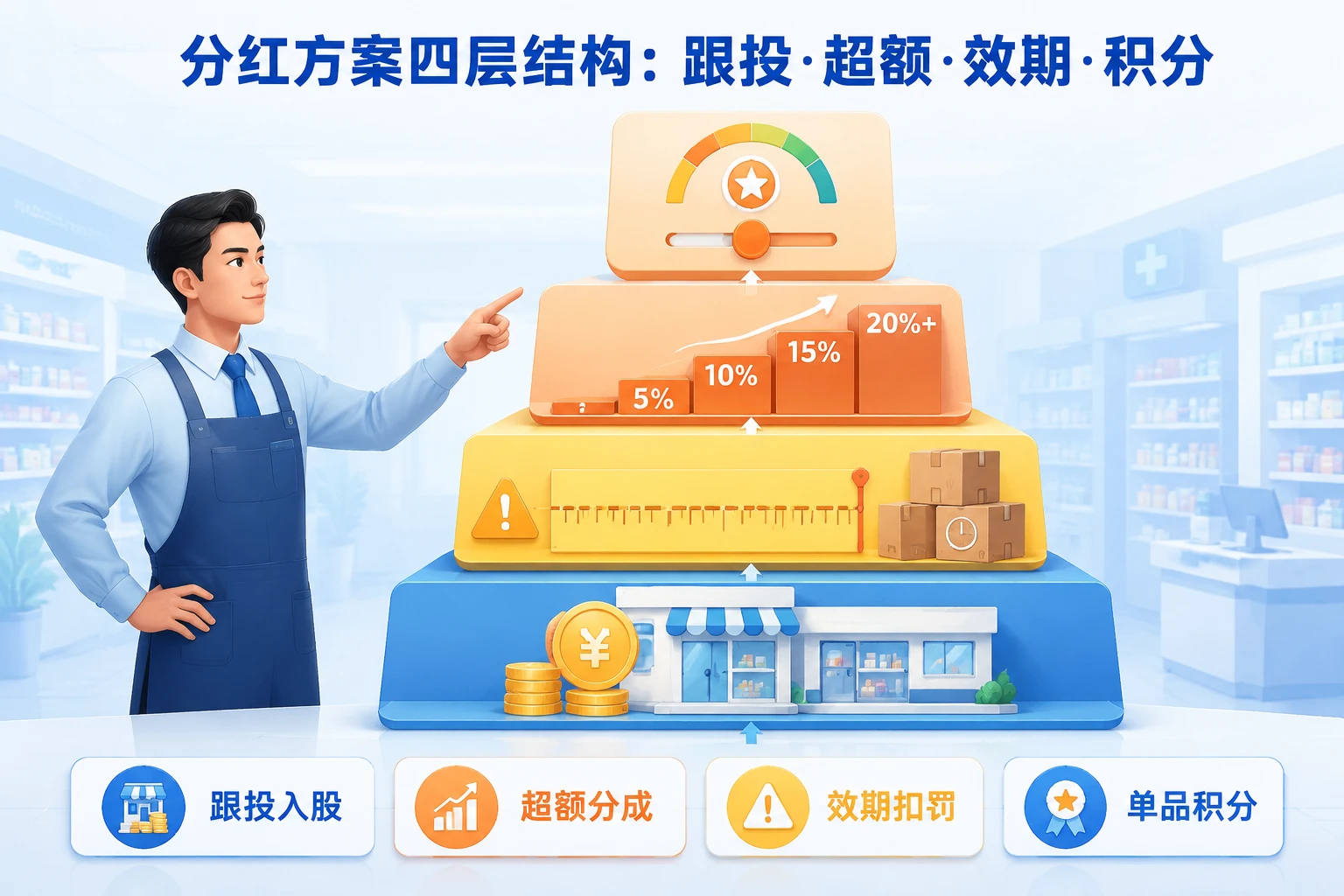 连锁药房门店合伙人分红方案：跟投入股、超额利润与效期扣罚