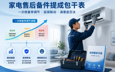 家电售后备件提成包干表：一次修复率系数调节、延保联动与满意度否决（2026年版）