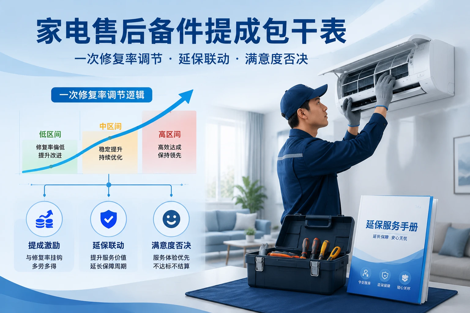 家电售后备件提成包干表：一次修复率调节、延保联动与满意度否决（2026年版）