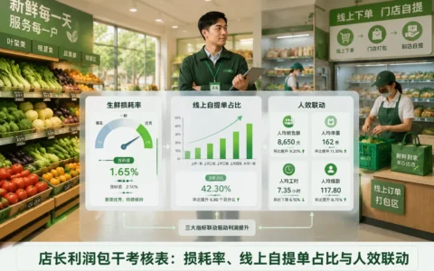 店长利润包干考核表模板与填写指南：生鲜损耗率、线上自提单占比及人效联动设计