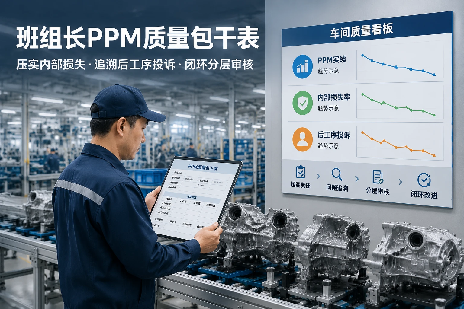 汽车零部件班组长PPM质量包干表：内部损失率、后工序投诉与分层审核