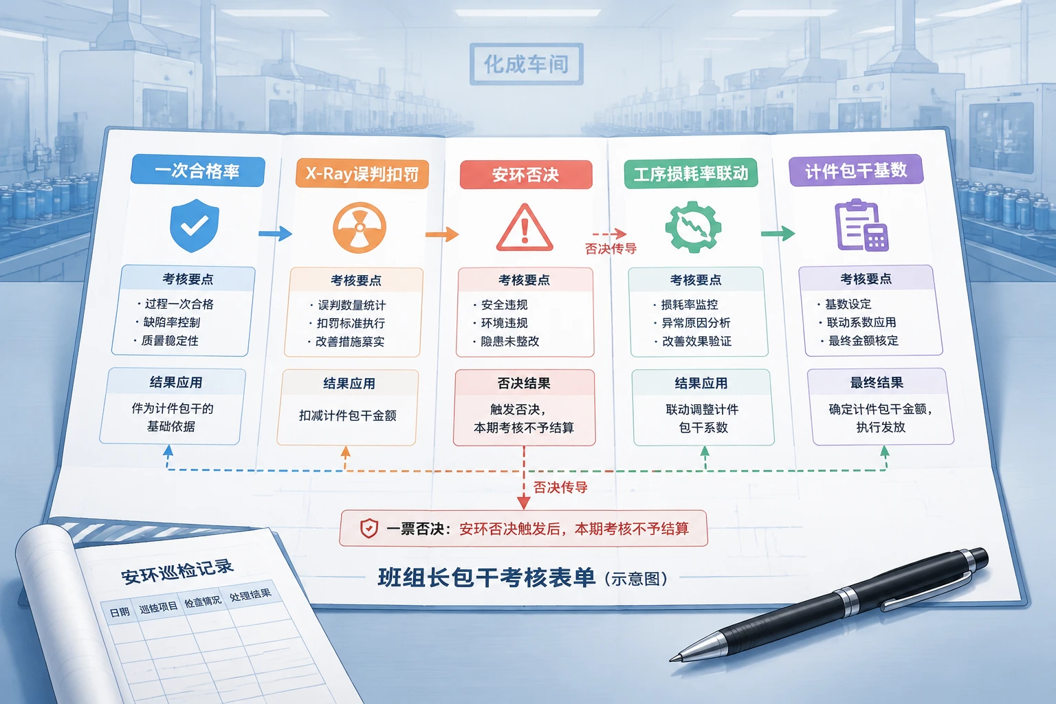 动力电池化成车间班组长安全质量包干表：一次合格率、X-Ray误判与安环否决