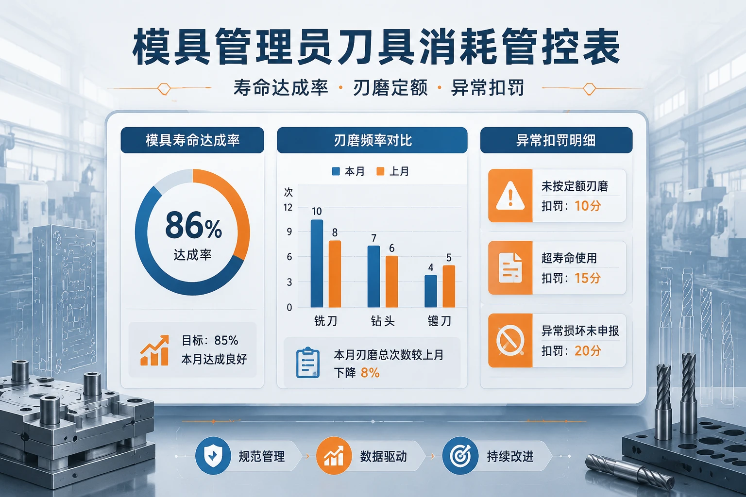 2026年模具管理员刀具消耗管控表：寿命达成率、刃磨定额与异常扣罚