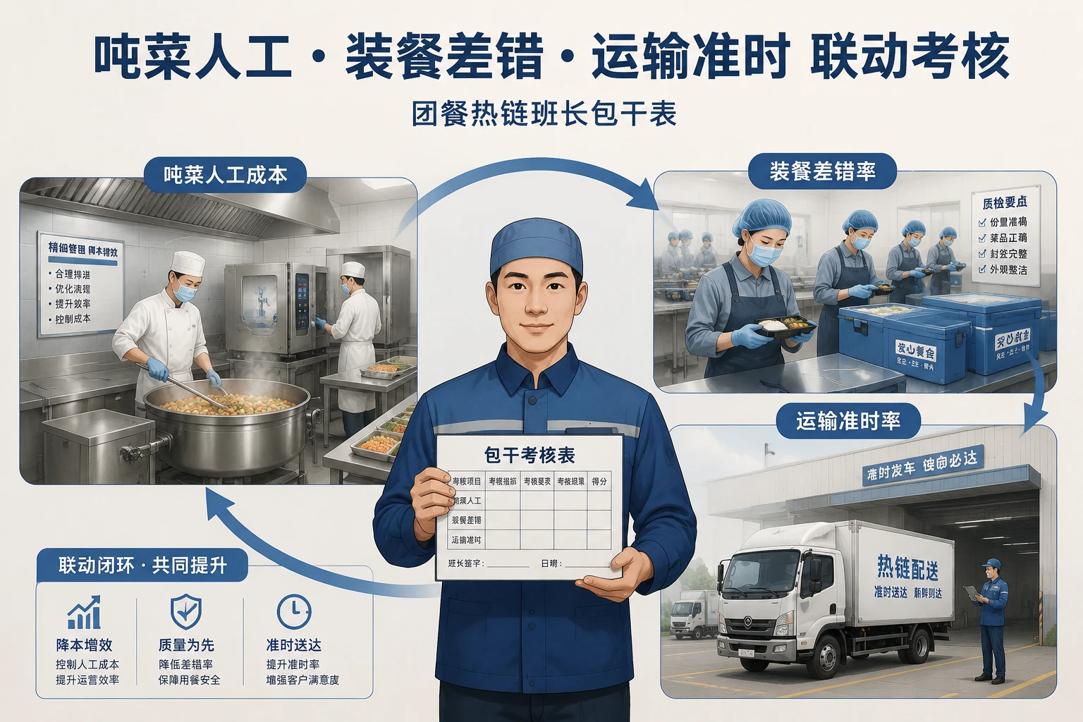 2026年团餐热链班长包干表：吨菜人工、装餐差错与运输准时联动