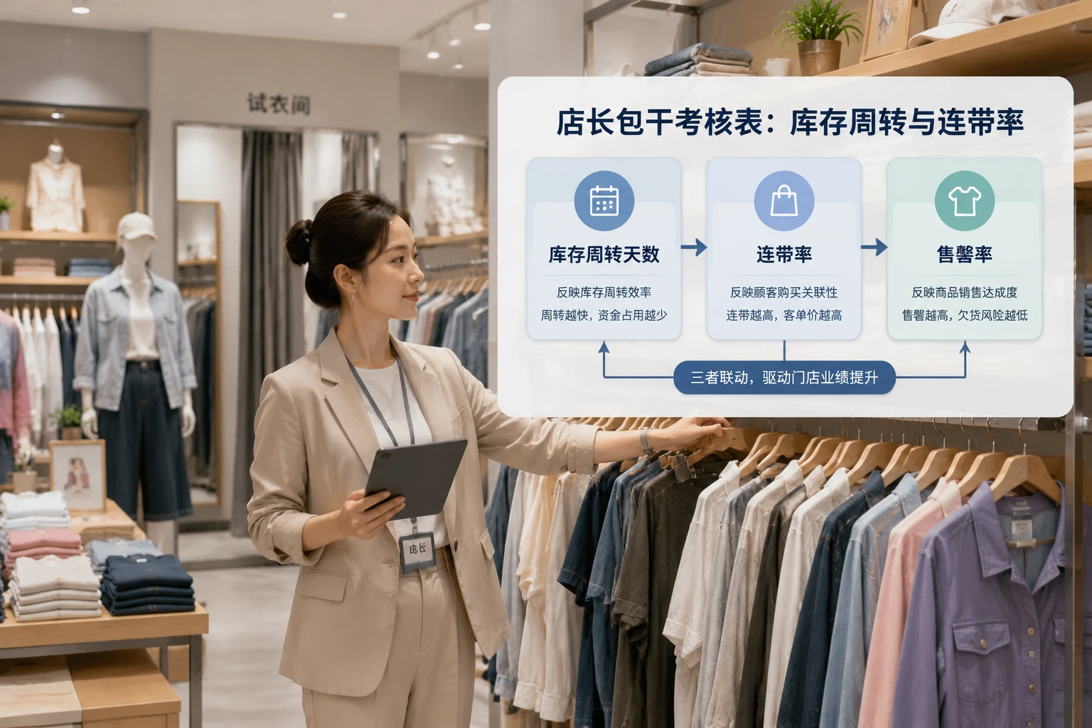 2026年服饰集合店店长包干考核表：库存周转与连带率