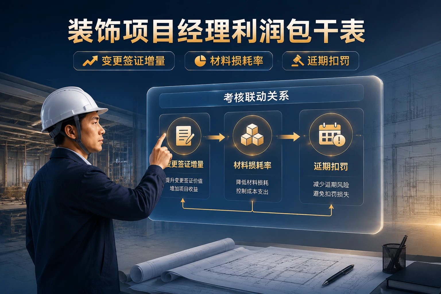 装饰项目经理利润包干表：签证增量、损耗率与延期扣罚