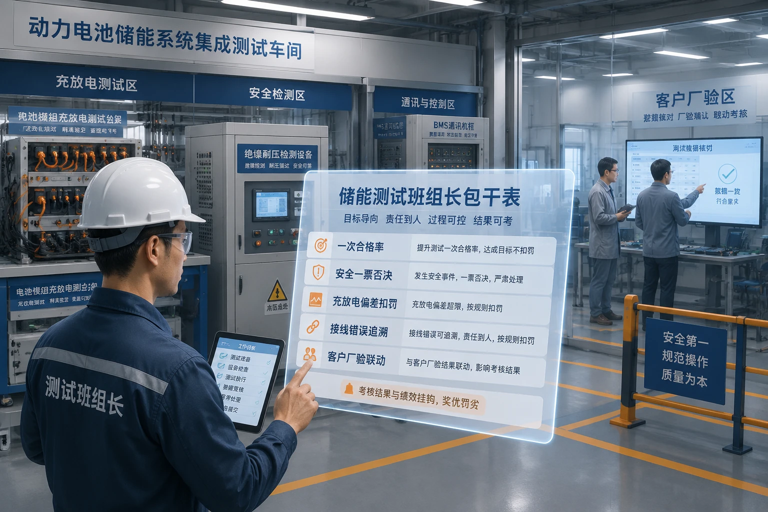 储能测试班组长包干表：充放电偏差、接线错误扣罚与厂验联动